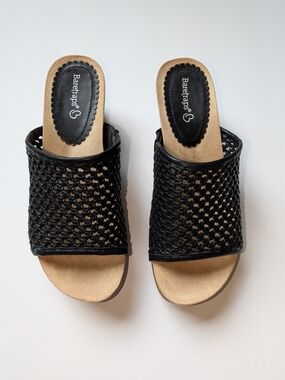 BareTraps Black Woven Slide Mules